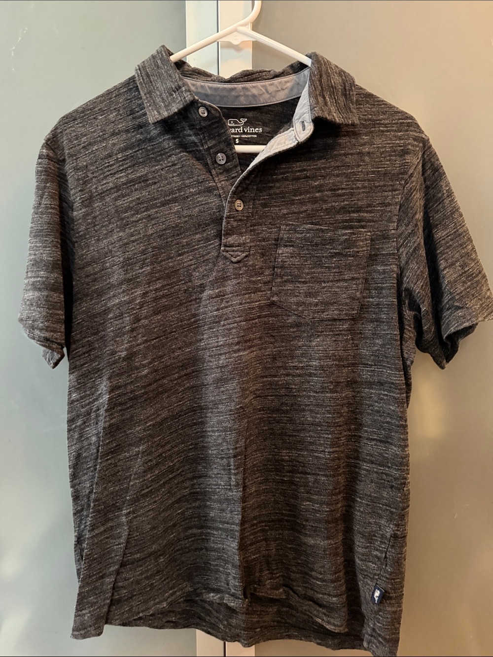 Vineyard Vines Men's Charcoal Heather Polo with Chest Pocket